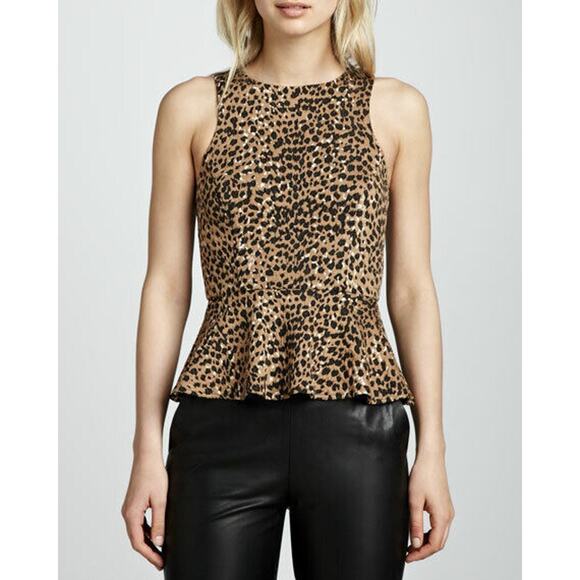 Mara Hoffman Peplum Leopard Top Animal Print Blouse Sleeveless Shirt Size Small - Picture 1 of 9